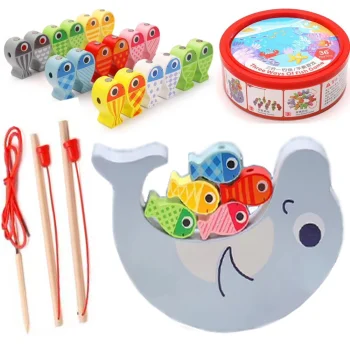 Bakalu 3-in-1 Wooden Fishing Game Balancing Dolphin
