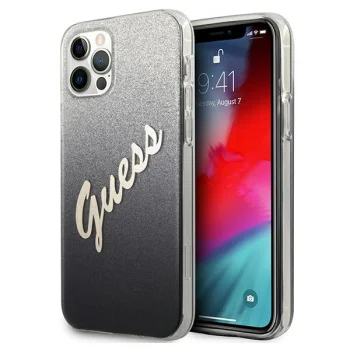 Guess iPhone 12 Pro Max Case Glitter Gradient Script, Black