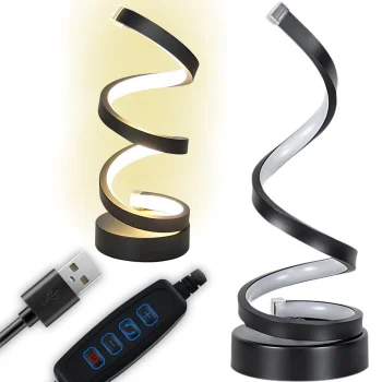 LED Spiral Desk Lamp, 3 Light Colors, USB, Black