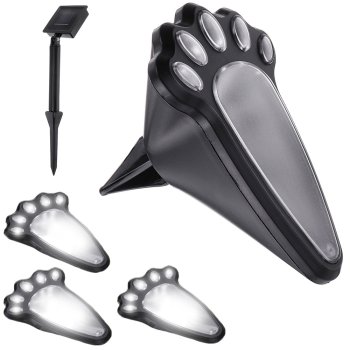Solar LED Garden Paw Lights, 4 pcs, black