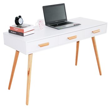 Modern desk with 3 drawers, console and vanity table function, white