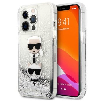 Apple iPhone 13 Pro Max 6.7" Karl Lagerfeld Liquid Glitter Karl&Choupette Head Case Cover (KLHCP13XKICGLS), Silver
