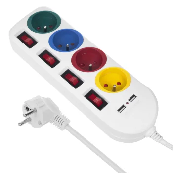 Maclean MCE229 W Power Strip, 4 Outlets, 2xUSB, 1.5m, White