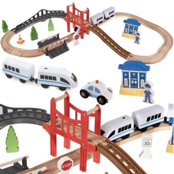 Kruzzel 00022646 Wooden Train Track Set with Accessories (37 pieces, 3.2m)