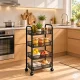 ModernHome Mobile Metal Storage Rack on Wheels with 4 Shelves, Black