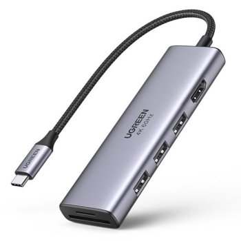 Ugreen 6-in-1 USB-C Hub - 3x USB 3.2 / HDMI 4K 60Hz / SD / TF, Gray