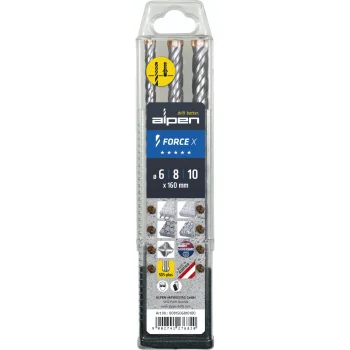 Alpen Force X SDS+ Drill Bit Set 6, 8, 10 x 160 mm, 3 pcs.