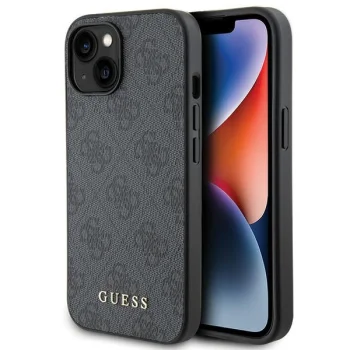 Apple iPhone 15 6.1'' Guess 4G Metal Gold Logo Case Cover, Grey