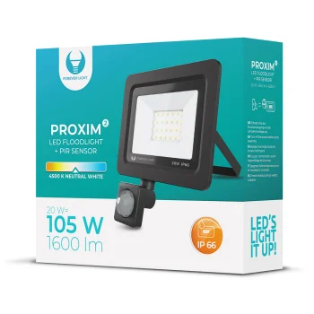 Forever Light Proxim II 20W LED Floodlight with PIR Sensor, 4500K, IP66, Black