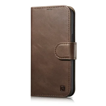 iCarer Oil Wax 2-in-1 Leather Wallet Case for iPhone 14 Plus, RFID, Brown