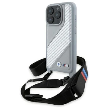 BMW iPhone 16 Pro Max Case M Edition Carbon Stripe & Strap, Gray