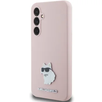 Karl Lagerfeld Samsung Galaxy S23 FE Case Silicone Choupette Metal Pin, Pink