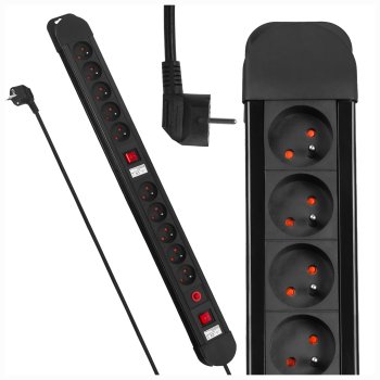 Maclean MCE10 Power Strip with 10 Outlets and 2 Switches, 3680W, 1.5m
