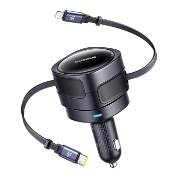 Baseus Enjoyment Max Car Charger 60W Retractable USB-C & Lightning - Black