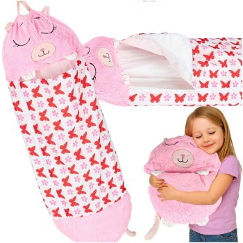 Kids Travel Sleeping Bag with Pillow 2in1 125x50cm, Pink