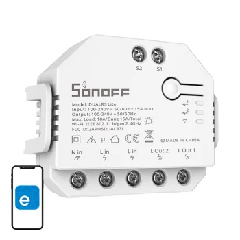 Sonoff Smart 2-Channel Wi-Fi Switch 15A Dual Relay  Lights & Roller Shutters