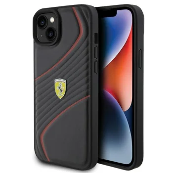 Ferrari iPhone 15 Plus Case Twist Metal Logo, Black