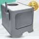 Large Enclosed Cat Litter Box with Drawer and Scoop, Foldable, Grey