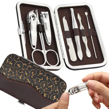 Manicure and Pedicure Tool Set in Case (7 Pieces), Gold