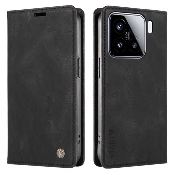 Xiaomi 15 YIKATU Leather Skin-Touch Magnetic Book Cover Case, Black