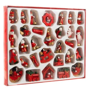 Wooden Christmas Tree Ornaments and Pendants, 30 pcs, Red