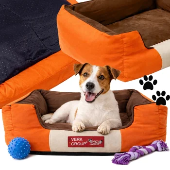 Pet Bed for Dogs and Cats, Non-Slip Base, Orange, Size S
