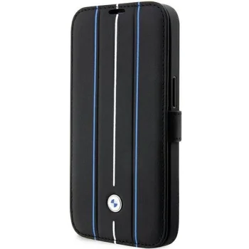 Apple iPhone 14 Pro Max 6.7'' BMW Leather Stamp Blue Lines Book Case Cover (BMBKP14X22RVSK), Black