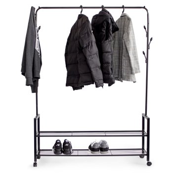 ModernHome Metal Garment Rack on Wheels with 2 Shelves, Black