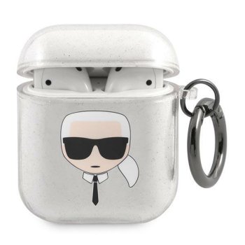 Karl Lagerfeld AirPods 1 / 2 Case Glitter Karl's Head, Silver
