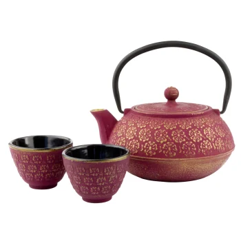 Bredemeijer Shanghai Teapot Gift Set G015PG 0.6 L with Cups and Filter, Pink/Gold
