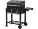Large charcoal garden grill with two racks, thermometer, lid and shelf