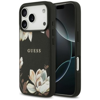 Guess Grained Flowers Classic Logo MagSafe Phone Case Cover iPhone 17 Pro - black