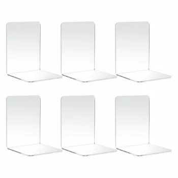 Clear Bookends for Shelves Set of 6, Heavy-Duty Plastic Book Holders for Office & Home