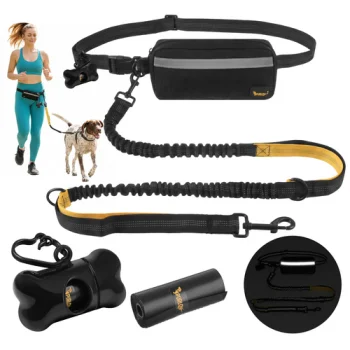 Purlov Hands-Free Dog Leash with Waist Belt for Running, Black/Yellow