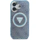 Guess IML Metal Glitter 4G Circle Triangle MagSafe Case for iPhone 16, Blue