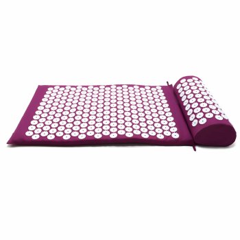 Akupresūras paklājiņš ar spilvenu muguras un kakla masāžai, violets
