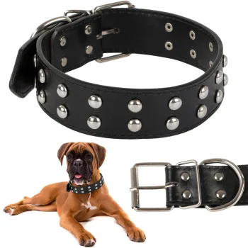 Dog Collar with Studs, Faux Leather, Adjustable, Size L