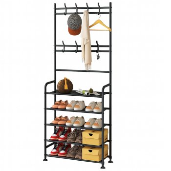 Metal Coat Rack Stand with 4-Tier Shoe Storage and 8 Hooks