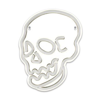Skull LED Neon Sign with Dimmer, USB Powered Wall Decor, Forever Light FPNE07X, White