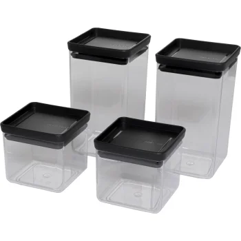 Brabantia TASTY+ Square Food Storage Canister Set, 4 pcs, Dark Grey