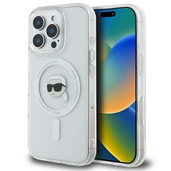 Apple iPhone 16 Pro Max 6.9'' Karl Lagerfeld IML Metal Karl Head MagSafe Cover Case, White