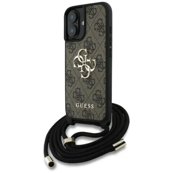 Guess 4G Big Logo Cord Strap Crossbody Case for iPhone 16 Brown
