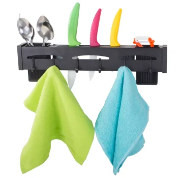Hanging Kitchen Wall Shelf / Organizer with Hooks, 40 cm, Black