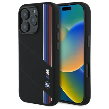 BMW iPhone 16 Pro Max Case Silicone Cut Tricolor Lines MagSafe, Black