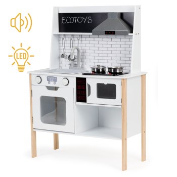 Wooden play kitchen for children with LED lights and sounds, ECOTOYS