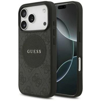 Guess 4G Circle Classic Logo MagSafe dėklas iPhone 17 Pro, juodas