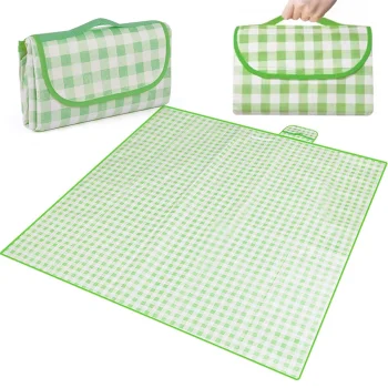 Picnic and Beach Blanket 200x200cm, Waterproof, Green Checkered