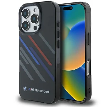 BMW iPhone 16 Pro Max Case Motorsport IML Random Stripes, Black