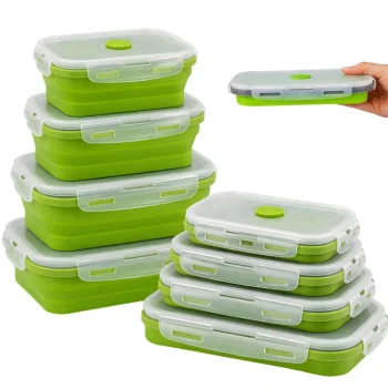 Collapsible Silicone Food Containers, Set of 4, Lunch Boxes, Green
