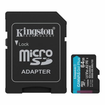 Kingston 64GB microSDXC Canvas Go Plus 200MBps A2 U3 V30 with Adapter, Black